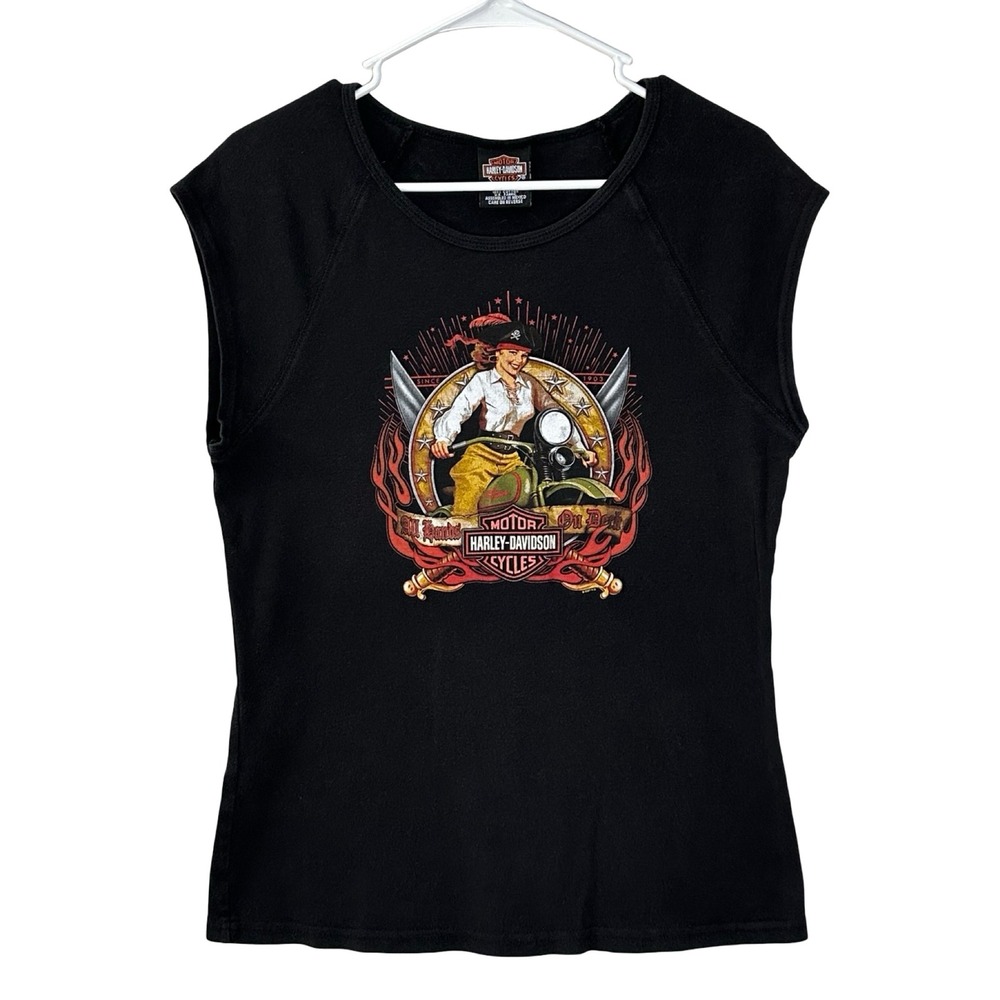 Vintage Harley Davidson Women's 2X All Hands On Deck Pirate Biker Tee